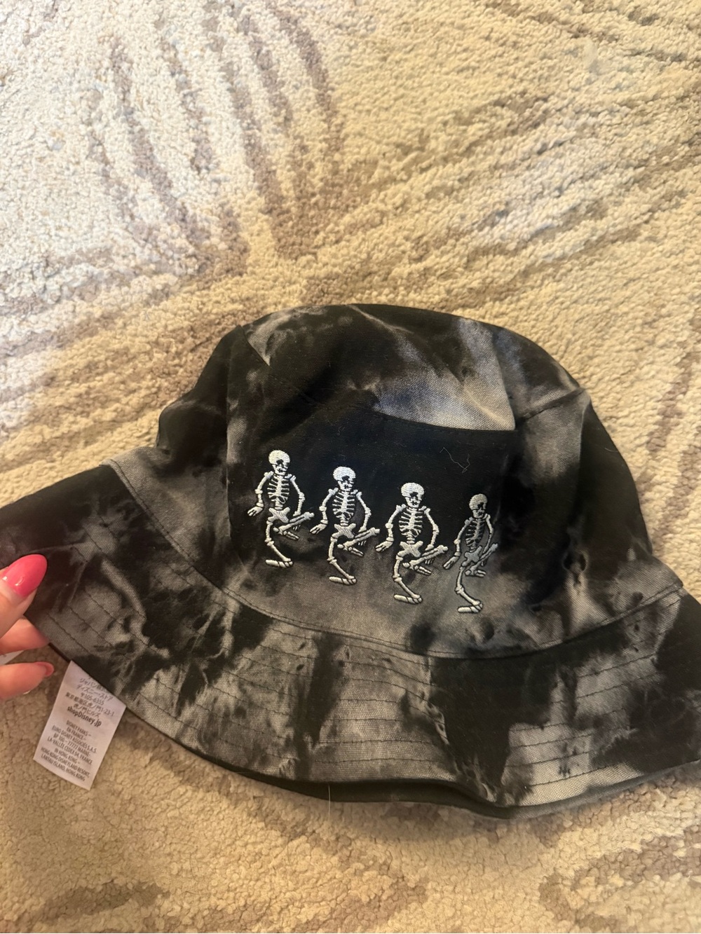 Disney Black and Gray Tie-Dye Skeleton Bucket Hat